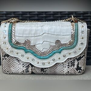 NWT Brahmin ROSA in CLOUD DANCER DUBOIS Convertible Chain & Leather Strap Bag